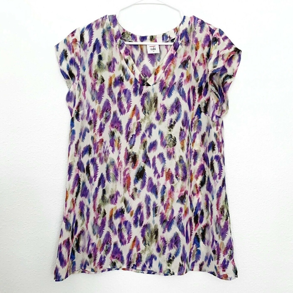CAbi Pink Purple Feather V Neck Plume Blouse Top